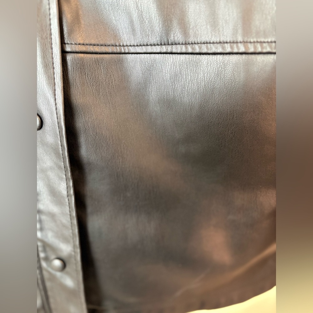 Zara Faux Leather Overshirt Black Oversized Snap - Picture 8 of 10